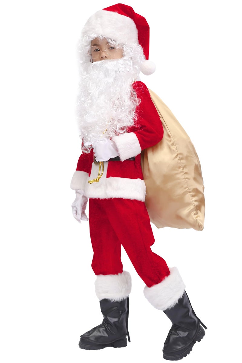 OVOV 11 Pcs Kids Santa Costume Deluxe Kids Santa Suit Toddler Santa Claus Costume for Halloween Cosplay - Image 4